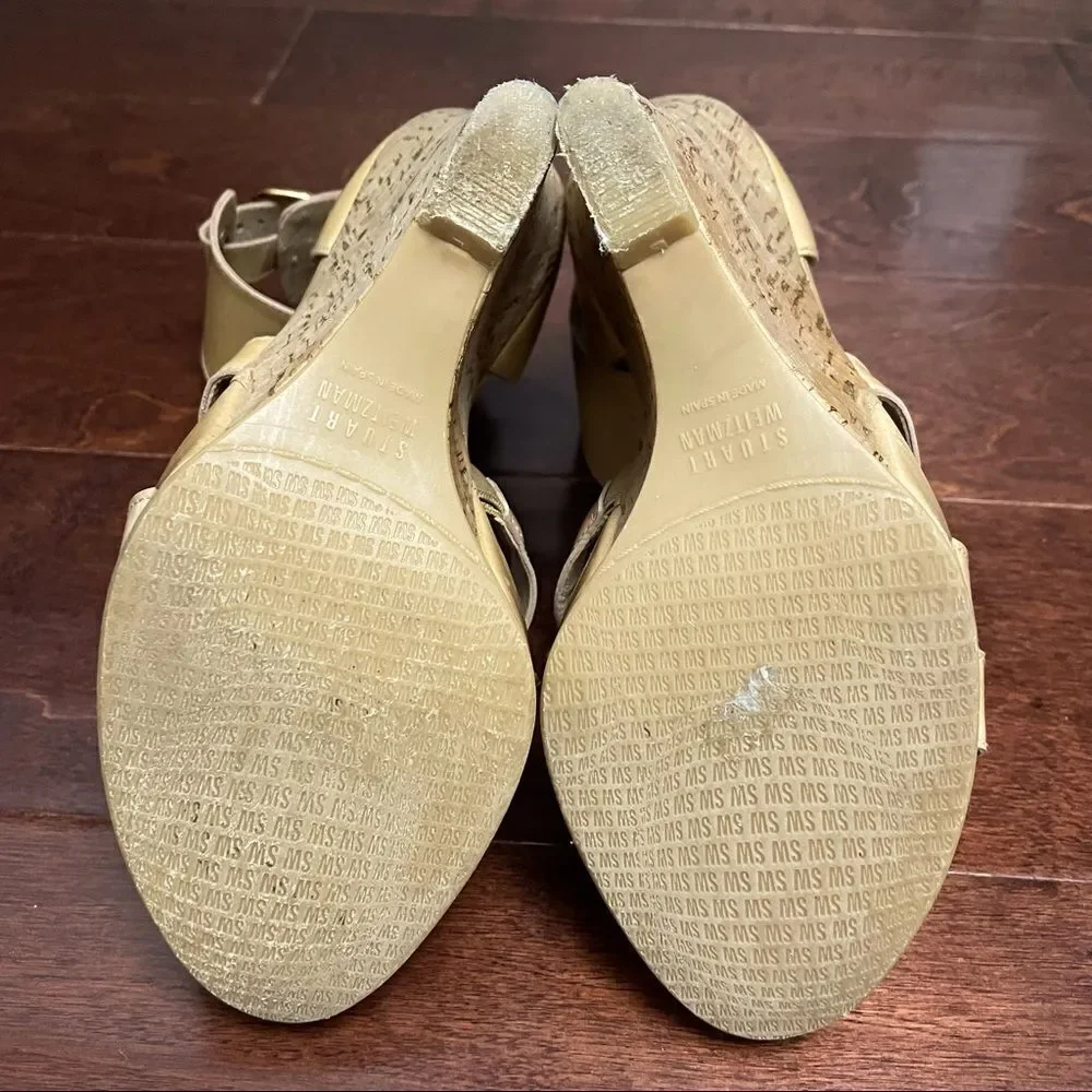 Stuart Weitzman Ankle-Cuff Tan Cork Wedge Sandal Size 7